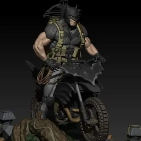 Batman on Motorcycle Statue STL 3D Print Model